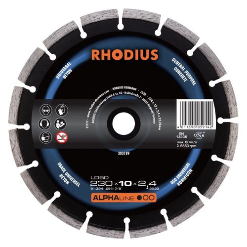 RHODIUS Disque de diamant de coupe DL 50 / 230 x 10,0 x 2,4 x Longueur 22,23 mm seulement