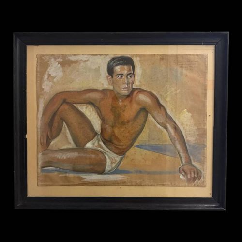 Tableau nu ancien style Art Dco multicolore