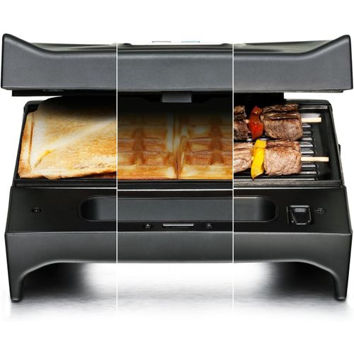 Multi Toast & Grill Swg 700 « Max » ¿ 3 Plaques Amovibles Antiadhésives Pour Sandwichs,Gaufres Belges,Grillés,700 W,Noir/Acier Inoxydable