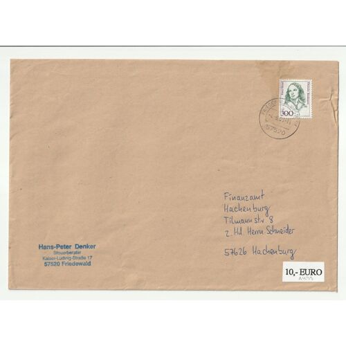 Timbre Sur Enveloppe Allemagne, Fanny Hensel Compositrice Et Pianiste Allemande 1989 N° 1265 Dimension 230 X 162 Mm