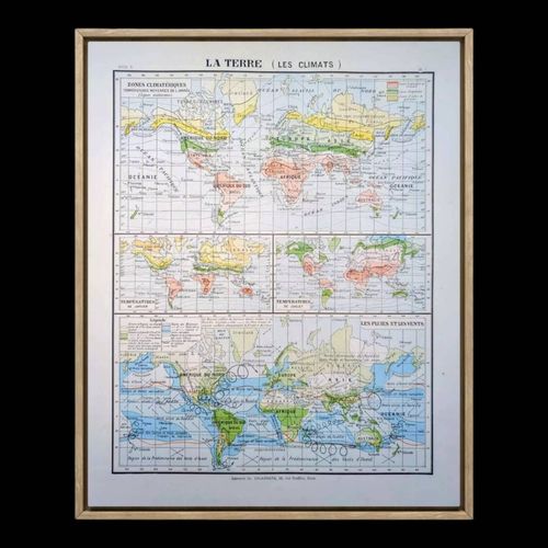 Imprime en 1900 la Terre et ses climats multicolore