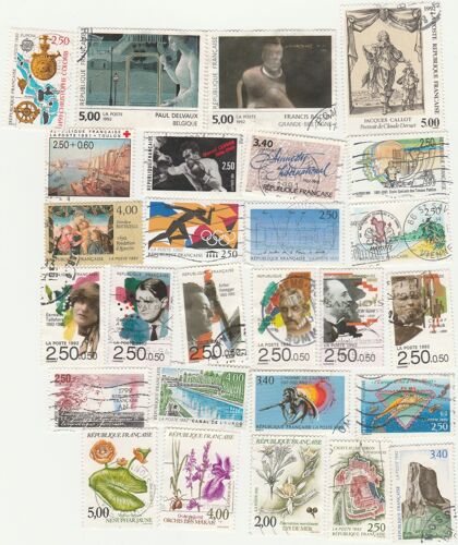 27 Timbres Oblitérés De France Emis En 1991 Et 1992