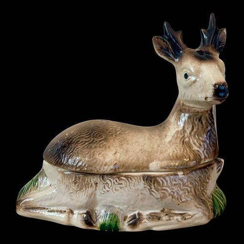 Ancienne Terrine Caugant En Cramique En Forme De Biche Marron