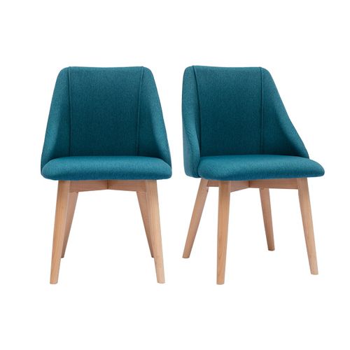Chaises En Tissu Effet Velours Texturé Bleu Canard Et Bois Hêtre Massif (Lot De 2) Higgins