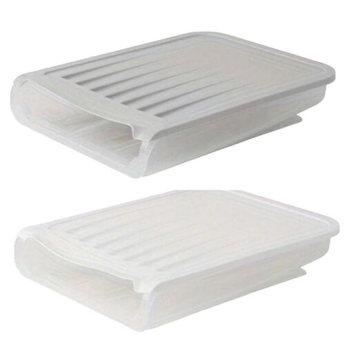 Boîte à ?ufs roulante automatique Réfrigérateur Bac à légumes Panier à ?ufs Conteneur de rangement de cuisine Gris et blanc