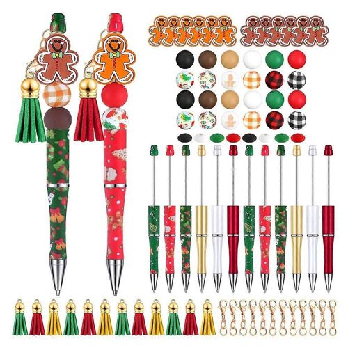 12 Pcs Stylos Perlables Stylo À Bille En Plastique Avec Perles D'espacement Assorties Perles En Silicone Et Glands Pour L'école De Bureau Bricolage