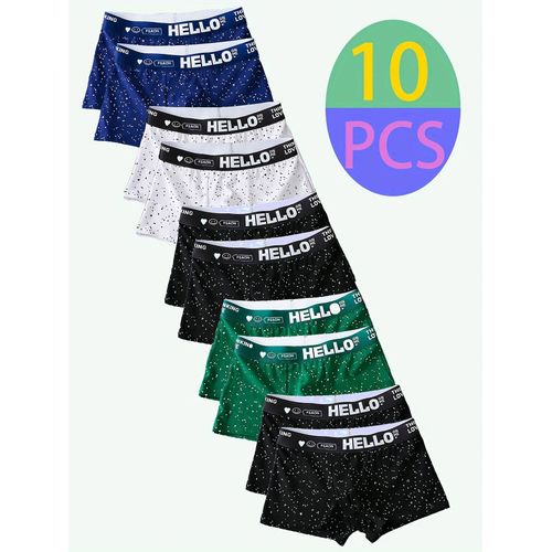 Lot De 10 Boxers En Soie De Lait Pour Hommes¿Ceinture « Hello »,10 Points,Motif À Pois.Multi.1xl