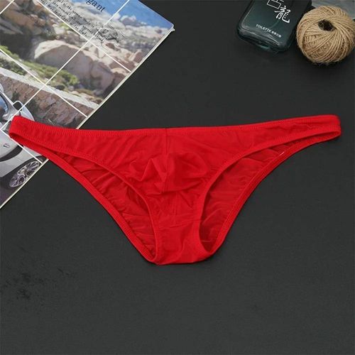 Breifs Sexy Pour Hommes,Slips Confortables En Soie Glacée,Sous-Vêtements Ultra-Fins,Transparents Et Respirants,Taille Basse,Slips À La Mode.T-Mu093-Rd.L