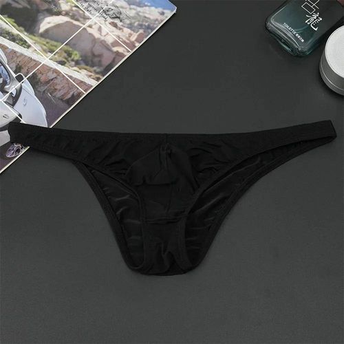 Breifs Sexy Pour Hommes,Slips Confortables En Soie Glacée,Sous-Vêtements Ultra-Fins,Transparents Et Respirants,Taille Basse,Slips À La Mode.T-Mu093-Bk.L
