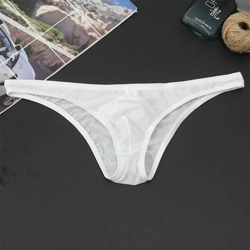 Breifs Sexy Pour Hommes,Slips Confortables En Soie Glacée,Sous-Vêtements Ultra-Fins,Transparents Et Respirants,Taille Basse,Slips À La Mode.T-Mu093-Wh.L