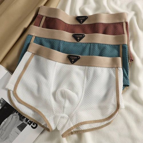 Boxer À Carreaux Tricoté En Soie Glacée,Sous-Vêtement Respirant Et Confortable En Maille À L'entrejambe,Culotte Super Douce À Haute Élasticité Pour Hommes,3 Pièces/Paquet.1.L