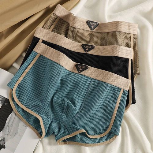 Boxer À Carreaux Tricoté En Soie Glacée,Sous-Vêtement Respirant Et Confortable En Maille À L'entrejambe,Culotte Super Douce À Haute Élasticité Pour Hommes,3 Pièces/Paquet.3.L