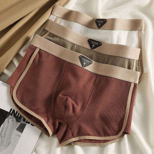 Boxer À Carreaux Tricoté En Soie Glacée,Sous-Vêtement Respirant Et Confortable En Maille À L'entrejambe,Culotte Super Douce À Haute Élasticité Pour Hommes,3 Pièces/Paquet.6.L