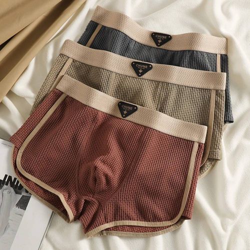 Boxer À Carreaux Tricoté En Soie Glacée,Sous-Vêtement Respirant Et Confortable En Maille À L'entrejambe,Culotte Super Douce À Haute Élasticité Pour Hommes,3 Pièces/Paquet.7.L