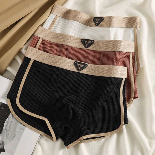 Boxer À Carreaux Tricoté En Soie Glacée,Sous-Vêtement Respirant Et Confortable En Maille À L'entrejambe,Culotte Super Douce À Haute Élasticité Pour Hommes,3 Pièces/Paquet.5.L