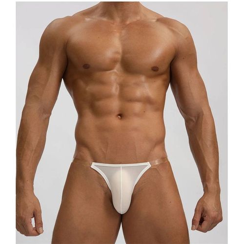 String En Soie Glacée Fine Pour Hommes,Sous-Vêtements Masculins,String De Sport G Convexe,Slips Boxers,Sangle Transparente.Blanc.L