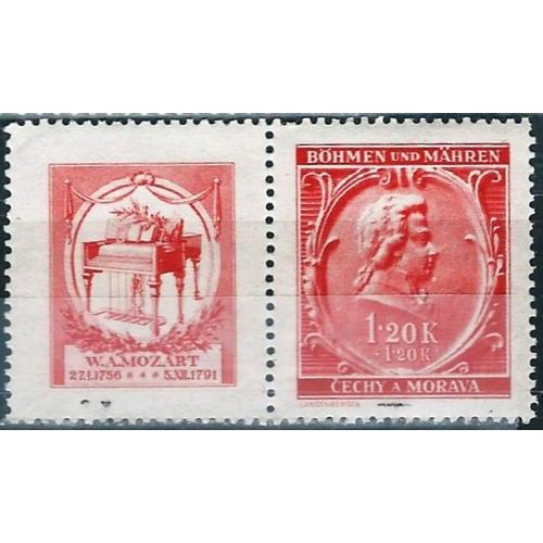 Tchécoslovaquie, Occupation Allemande, Bohème Moravie 1941, Très Beau Timbre Neuf** Luxe Yvert 71, 150 Ans Mort De Mozart - Timbre Avec Vignette Représentant Son Clavecin.
