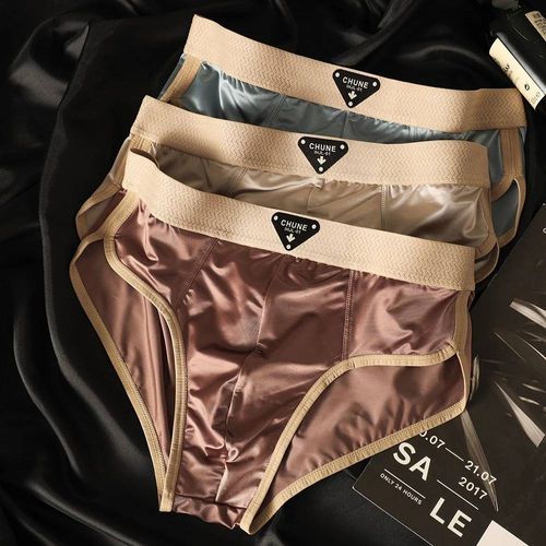 Slip De Luxe En Satin Pour Hommes,3 Pièces/Paquet,Soie Glacée,Hygroscopique,Maille Respirante,Entrejambe,Doux,Haute Élasticité,Sous-Vêtements Pour Hommes.4.4xl