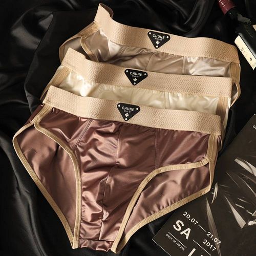 Slip De Luxe En Satin Pour Hommes,3 Pièces/Paquet,Soie Glacée,Hygroscopique,Maille Respirante,Entrejambe,Doux,Haute Élasticité,Sous-Vêtements Pour Hommes.6.4xl