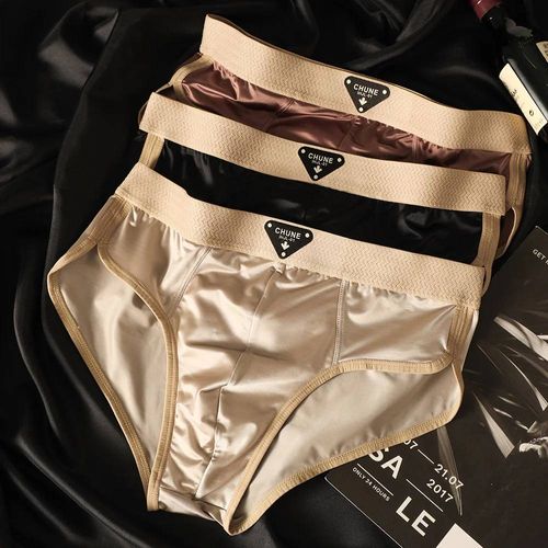 Slip De Luxe En Satin Pour Hommes,3 Pièces/Paquet,Soie Glacée,Hygroscopique,Maille Respirante,Entrejambe,Doux,Haute Élasticité,Sous-Vêtements Pour Hommes.2.4xl