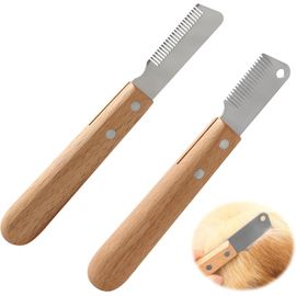 Jgd-2 Pcs Couteau À Trimmer Pour Chien, Couteau De Coupe Comme Peigne Avec Manche Ergonomique En Bois Pet Hair Remover Knife En Acier Inoxydable Outil De Toilettage Pour Animaux De Compagnie