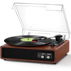 Platine Vinyle, Tourne Disque Vinyle Bluetooth Avec Émetteur Pour Enceintes, Portable Avec 3 Vitesses 33/45/78 Tr/Min, 2 Haut-Parleurs Intégrés, Sortie Rca, Entrée Aux - Marron Foncé[Z5282]