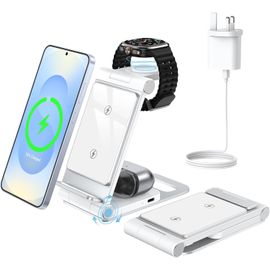 Chargeur Induction 3 En 1 Pour Samsung S25 Ultra S24 S23 Z Flip Z Fold 6 5 Pliable Chargeur Rapide Sans Fil Pour Galaxy Watch 7/6/5 Pro/4/3, Station De Charge Pour Galaxy Buds 2 Pro/3 Silver[Z5071]