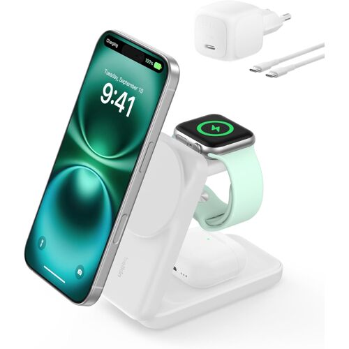 MEVRONISSHOP-UltraCharge Chargeur Induction 3 en 1 Qi2, Station de Charge Magnétique 25W, Chargeur sans Fil avec MagSafe pour iPhone 17, iPhone Air, Apple Watch, AirPods, Pixelsnap avec Chargeur 45W,