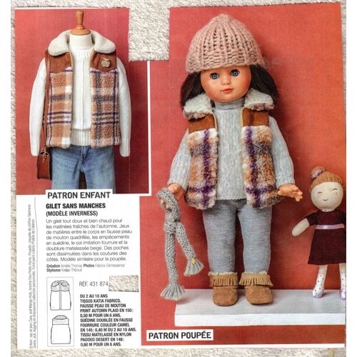 Patron Couture Modes Et Travaux 431874 : Gilet Sans Manche Pour Fillette Et Poupée, Àge : 2 À 10 Ans