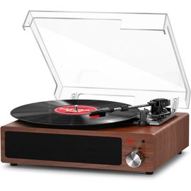 Platine Vinyle, Tourne-Disque Vinyle Bluetooth Portable avec 3 Vitesses 33/45/78 TR/Min, Haut-Parleurs Intégrés, Prise 3.5mm, Sortie RCA, Entrée AUX - Gris