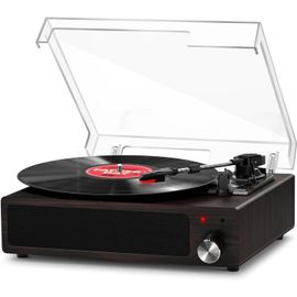 Platine Vinyle, Tourne-Disque Vinyle Bluetooth Portable Avec 3 Vitesses 33/45/78 Tr/Min, Haut-Parleurs Intégrés, Prise 3.5Mm, Sortie Rca, Entrée Aux - Noyer Noir[Z2900]