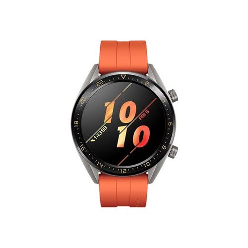 Huawei Watch GT Active - 46 mm - acier inoxydable gris titane - montre intelligente avec bracelet - fluoroélastomère - de couleur orange - taille du poignet : 140-210 mm - affichage 1.39" - 128...