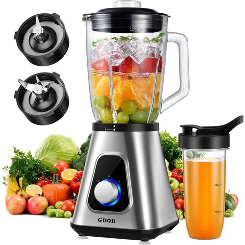1200W Blender Avec Pichet En Verre De 1,5L Et Tasse De Voyage 650Ml Professionnel À 3 Vitesses Blender Mixeur Haute Performance Blender Smoothie Pour Smoothie Milk-Shake Boissons Glacées Sauce