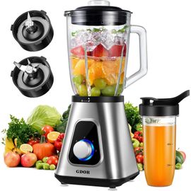 1200W Blender Avec Pichet En Verre De 1,5L Et Tasse De Voyage 650Ml Professionnel À 3 Vitesses Blender Mixeur Haute Performance Blender Smoothie Pour Smoothie Milk-Shake Boissons Glacées Sauce