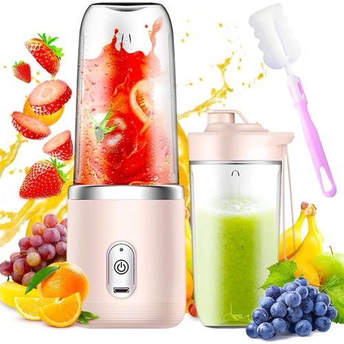 Blender Portable,400Ml Mini Blender Smoothie Avec Brosse Et Gobelet De Rechange,Smoothie Mixer,Mixeur Portable Pour Milkshakes,Jus,Smoothies (Rose)