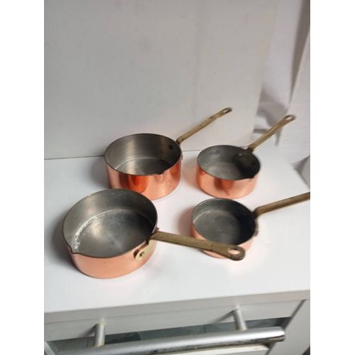 Lot De 4 Casseroles Alimentaire En Cuivre Avec Verseur Manche Laiton 600gr