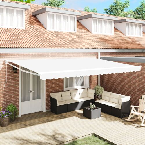 Store Rétractable Manuel Vidaxl Blanc 500x300 Cm, Tissu De Remplacement Pour Store Vidaxl 5x3 M Blanc