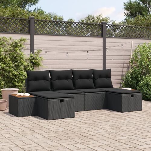 Ensemble De Canapé De Jardin Vidaxl 6 Pièces Avec Coussins En Rotin Poly Noir, Canapé De Jardin 2 Places Vidaxl Avec Rangement Et Coussins En Rotin Poly Noir