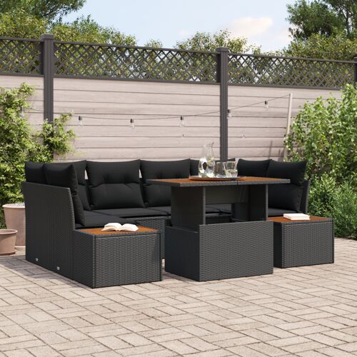 Ensemble De Canapés De Jardin 6 Pièces Avec Coussins Noir Poly Rattan, Canapé De Jardin 2 Places Avec Rangement & Coussins Noir Poly Rattan