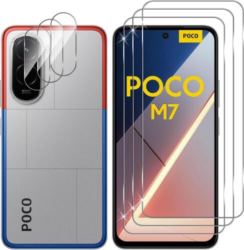 JGD-Verre Trempé pour Xiaomi Poco M7 4G, 3+3 Pièces Protection écran + Caméra Arrière Protecteur Film, 9H Dureté HD Anti-Rayures Sans Bulles Vitre Trempé Protecteurs d'écran