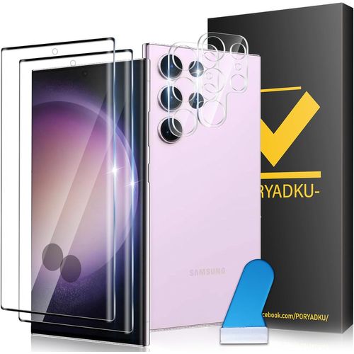 Cauc-[2+2 Pièces]Verre Trempé Samsung Galaxy S23 Ultra Protection Ecran[6.8""]+Caméra Protecteur, Sensitive Fingerprint Touch, 3d Couverture Complète Pour S23 Ultra 5g Tempered Glass