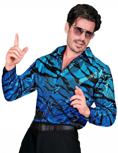 Chemise À Sequins Vague Bleue Homme - Taille: S/M