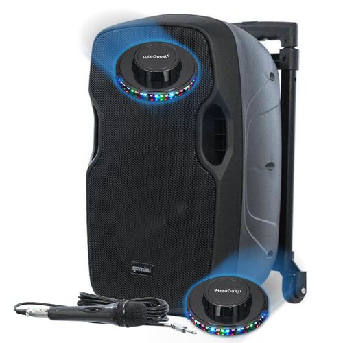Enceinte Autonome DJ PA Sono Gemini AS 10 TOGO sur Batterie avec Micro 1000 Watts USB/BT/AUX/SD + 2 jeux de lumières