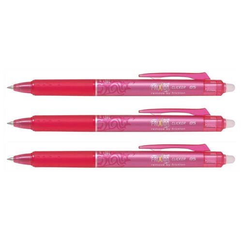 Pilot Lot De 3 Stylos Roller Rétractable Frixion Ball Clicker Pointe Fine Rose