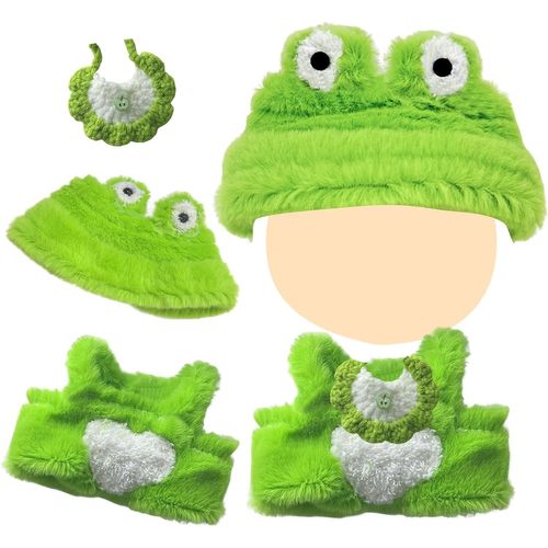 Ensemble de vêtements de poupée de 17 cm, 3 pièces grenouille en peluche comprenant un body à bretelles, un chapeau de grenouille et un bavoir vert pour filles, enfants, anniversaire, Noël