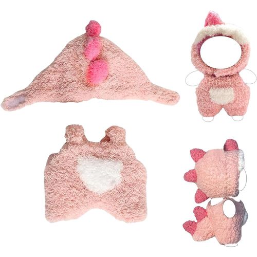 Vêtements de poupée Dinosaure Rose Mignon pour Jouet en Peluche Vinyle 15/17 cm poupées, Costume de Dinosaure Douillet, Tenue de Monstre Adorable Accessoires pour poupées Porte-clés 15/17 cm