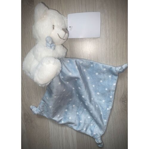 Doudoubours Blanc Nicotoy C& A Mouchoir Bleu Étoiles Peluche Jouet Bébé Ourson 