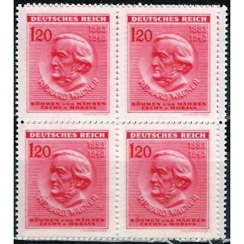 Tchécoslovaquie, Occupation Allemande, Bohème Et Moravie (Böhmen Und Mahren), 1943, Très Beau Bloc Neuf** Luxe 4 Timbres Yvert 108, Compositeur Richard Wagner.
