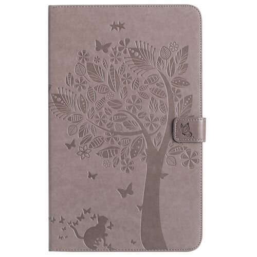 Étui Pour Samsung Galaxy Tab E 9.6 T560 Pu Cuir Poche Cas Flip Coque Protection Housse Stand Case Chat Et Arbre,Gris