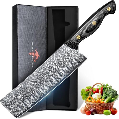 Jexnovashop-Couteau À Hacher 7 Pouces Couteau De Cuisine Chinois En Acier Damas 67 Couches Couteau À Viande Extremement Affûté Couteau De Cuisine Professionnel Avec Vg10 Au C?ur
